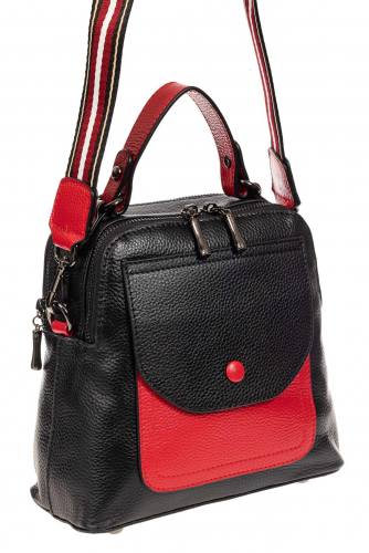 Женский рюкзак трансформер из кожи, черный с красным