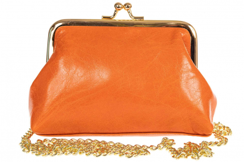 Женская вечерняя сумочка - кошелек с фермуаром, цвет оранжевый