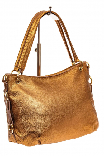 Большая мягкая сумка из натуральной кожи, цвет золото