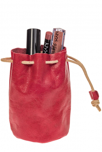 Женский кошелек-мешок из натуральной кожи, цвет красный