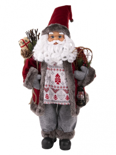 Новогодняя фигурка Санта-Клаус со снегоступами из пластика и ткани / 28,5x19,5x61см арт.80158