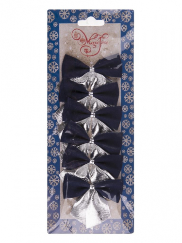 Новогоднее украшение БАНТ Синие с серебром из полиэстера, набор из 6 шт. / 5х5x0,01см арт.78687