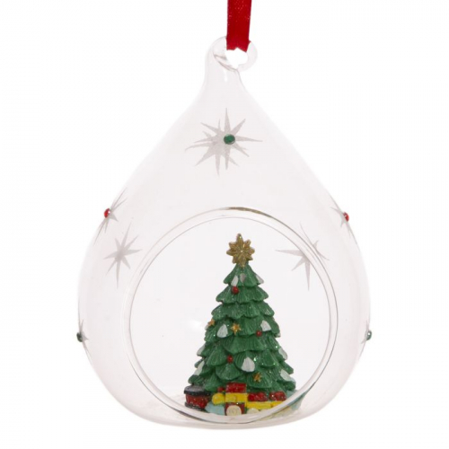 Новогоднее подвесное украшение Ёлочка с подарками из стекла и полирезины / 8x7x11 см арт.78373