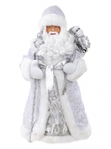 Новогодняя фигурка Дед Мороз в серебряном костюме из пластика и ткани / 20,5x12,5x41см арт.80150