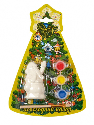 Новогодний набор для творчества СНЕГОВИК С МЕШКОМ: новогоднее подвесное украшение из доломитовой керамики, 3 акварельные краски , кисть / 4х3.5х7.5 см арт.75932
