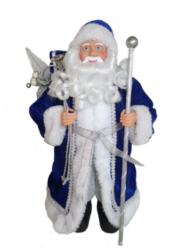 Новогодняя фигурка Дед Мороз в синем костюме из пластика и ткани / 22x10x40см арт.79087