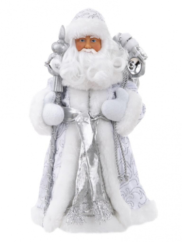 Новогодняя фигурка Дед Мороз в серебряном костюме из пластика и ткани / 15,5x8,5x30,5см арт.80154