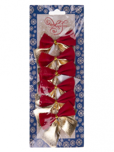 Новогоднее украшение БАНТ Красные с золотом из полиэстера, набор из 6 шт. / 5х5x0,1см арт.83000