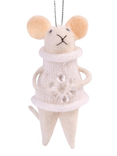 Декоративное подвесное украшение Мышка со снежинкой   из войлока / 5x8x11,5см арт.80118