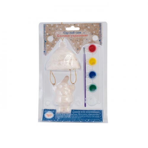 Новогодний набор для творчества: новогоднее подвесное украшение Дед мороз из доломитовой керамики, 5 акварельных красок, кисть  / 6х6х7см арт.77980