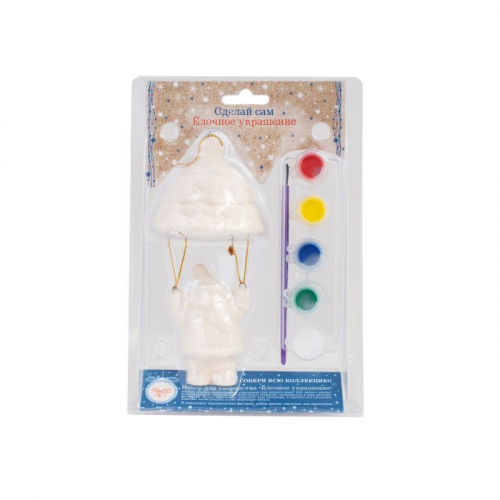 Новогодний набор для творчества: новогоднее подвесное украшение Снеговик из доломитовой керамики, 5 акварельных красок, кисть  / 6х6х7см арт.77979