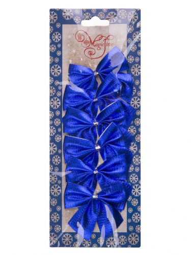 Новогоднее украшение БАНТ Синий шелк из полиэстера, набор из 6 шт. / 5х5x0,01см арт.78689
