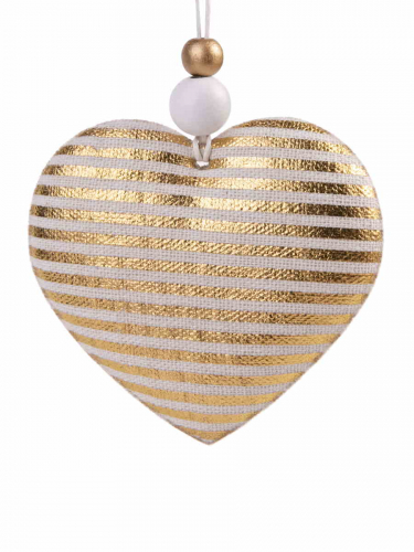 Новогоднее подвесное украшение Золотое сердце в полоску из хлопчатобумажной ткани / 8,5x1,5x8см арт.81486