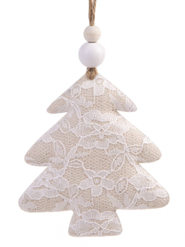 Новогоднее подвесное украшение Ажурная елочка из хлопчатобумажной ткани / 8x1,5x9см арт.80213
