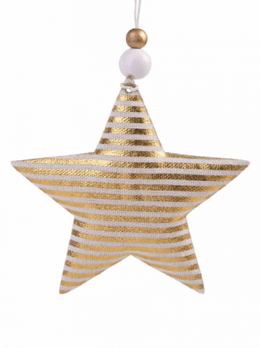 Новогоднее подвесное украшение Золотая звезда в полоску из хлопчатобумажной ткани / 10,5x1,5x10,5см арт.81482