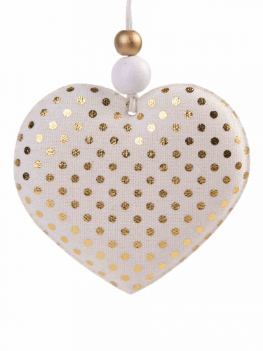 Новогоднее подвесное украшение Сердце с золотыми кружочками из хлопчатобумажной ткани / 8,5x1,5x8см арт.81485
