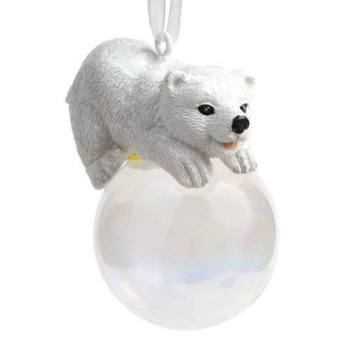 Новогоднее подвесное украшение Полярный мишка на шаре из полирезины и стекла / 3,5х5х6см арт.78168