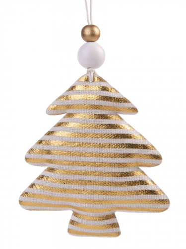 Новогоднее подвесное украшение Золотая елочка в полоску из хлопчатобумажной ткани / 8x1,5x9см арт.80215