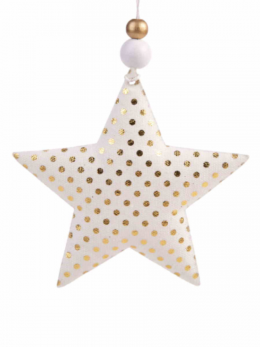 Новогоднее подвесное украшение Звезда с золотыми кружочками из хлопчатобумажной ткани / 10,5x1,5x10,5см арт.81480