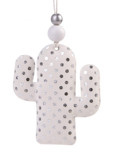 Новогоднее подвесное украшение Кактус с серебряными кружочками из хлопчатобумажной ткани / 7,5x1,5x8,5см арт.80210