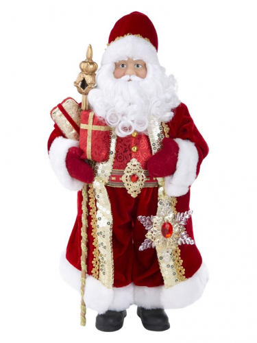 Новогодняя фигурка Дед Мороз в красном костюме со звездой из пластика и ткани / 20,5x13x45,5см арт.80147