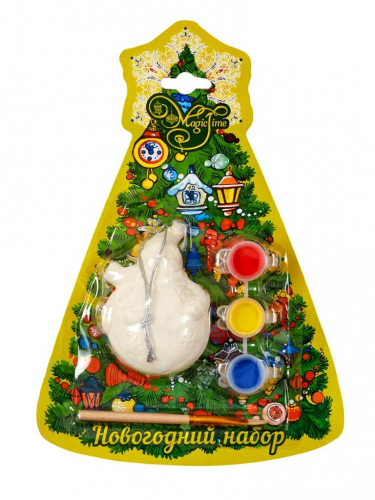 Новогодний набор для творчества СНЕГОВИК КРУГЛЕНЬКИЙ: новогоднее подвесное украшение из доломитовой керамики, 3 акварельные краски, кисть / 4х3.5х7.5 см арт.75930
