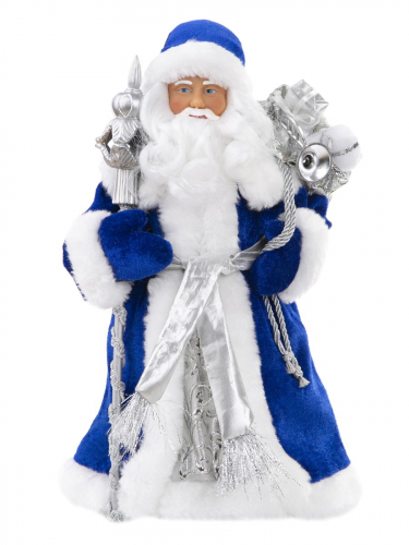 Новогодняя фигурка Дед Мороз в синем костюме из пластика и ткани / 15,5x8,5x30,5см арт.80152