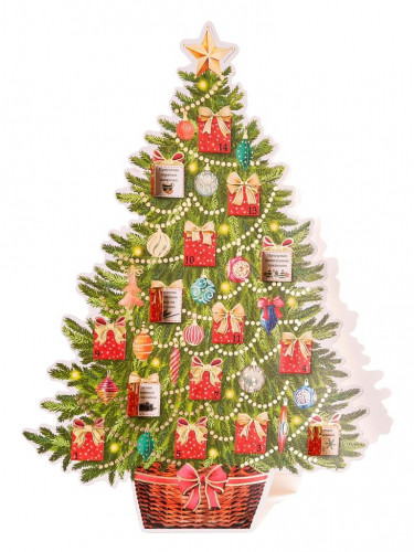 Новогодняя настольная елка Сюрприз из картона, с отрывными окошками-сюрпризами / 34,5х49,5х0,4см арт.80909