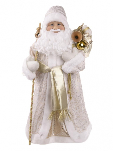 Новогодняя фигурка Дед Мороз в золотом костюме из пластика и ткани / 28,5x19,5x61см арт.80157