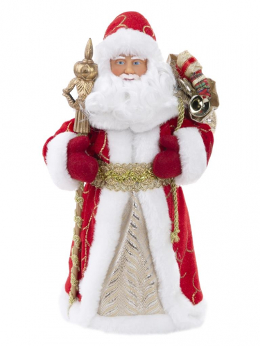 Новогодняя фигурка Дед Мороз в красном костюме из пластика и ткани / 20,5x12,5x41см арт.80149