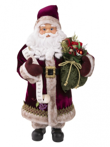 Новогодняя фигурка Санта-Клаус в бордовом костюме из пластика и ткани / 28,5x19,5x61см арт.80159
