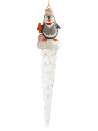 Новогоднее подвесное украшение Пингвин джентельмен из полирезины и акрила / 3,5х17,5х3,5см арт.81349