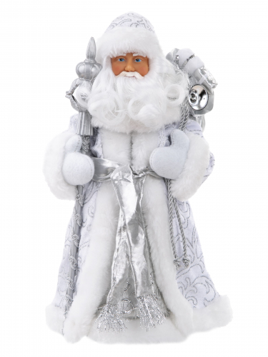 Детская игрушка (Дед Мороз В серебристом костюме) для детей старше 3х лет, из пластика и ткани / 15,5x8,5x30,5см арт.82526