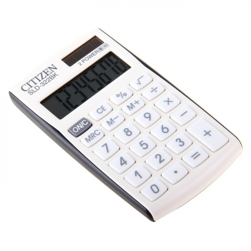 Калькулятор карманный 8-разрядный SLD-322BK, 64*105*9мм, двойное питание, бело-черный