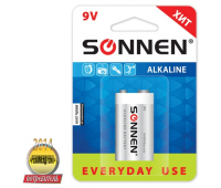 Батарейка SONNEN, 6LR61 (тип КРОНА), 1шт., 