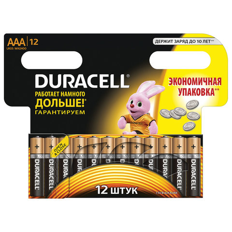 Батарейки DURACELL AАA LR3, КОМПЛЕКТ 12шт., 451362/186862