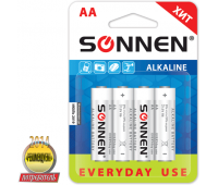 Батарейки SONNEN, AA (LR6), КОМПЛЕКТ 4шт., 