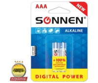 Батарейки SONNEN, AAA (LR03), КОМПЛЕКТ 2шт., СУПЕРАЛКАЛИН, в блистере, 1.5В, 451095