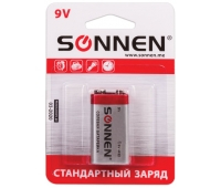 Батарейка SONNEN, 6F22 (тип КРОНА), 1 шт., солевая, в блистере, 9 В, 451101