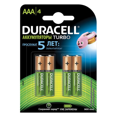 Батареи аккумуляторные DURACELL AAA, Ni-Mh, заряженные, 4 шт., 850 mAh, в блистере, 1,2 В, 81546826 453568