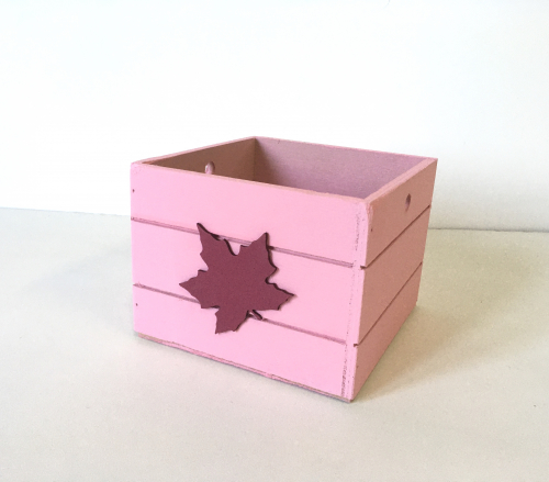 Ящик дерево КВАДРАТ  10*14*14см розовый+лист кленовый