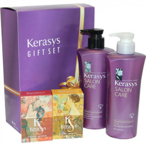 KeraSys набор №5 Salon Care Выпрямление шампунь 470гр+кондиционер 470гр+мыло 2шт+подар.коробка+пакет 244500