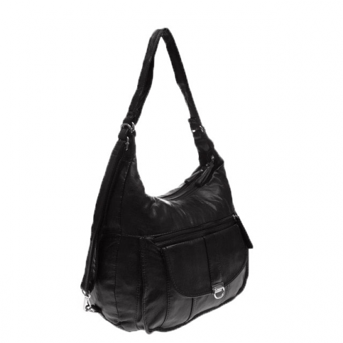 Cумка-рюкзак оверсайз Belis формата А4 из матовой мягкой эко-кожи чёрного цвета.