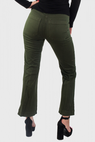 Женские джинсы цвета хаки - эффектная модель с накладными карманами №313