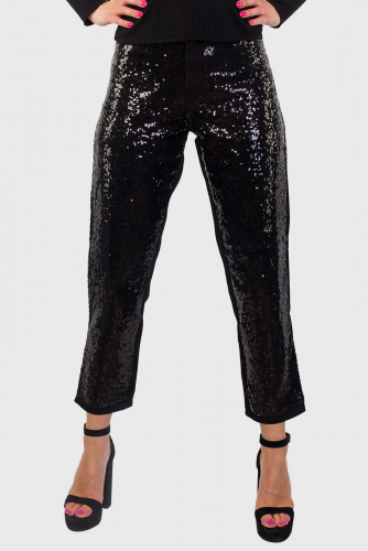 Черные женские брюки-джинсы от Monki (Швеция) - шикарная модель с эффектным блеском! №8021
