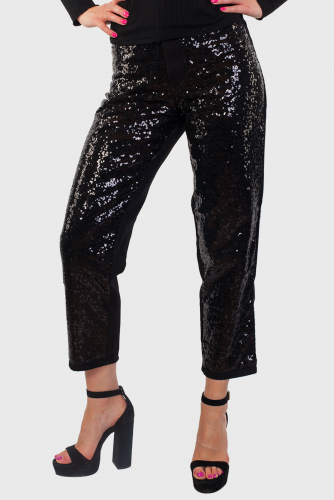 Черные женские брюки-джинсы от Monki (Швеция) - шикарная модель с эффектным блеском! №8021
