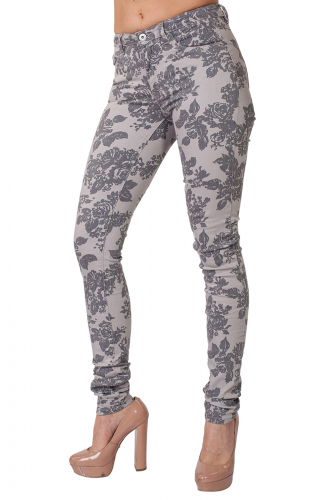 Эффектные женские джинсы VILA с цветочным принтом. Удобные скинни пудрового цвета. Решайся, пока размеры есть! №1005