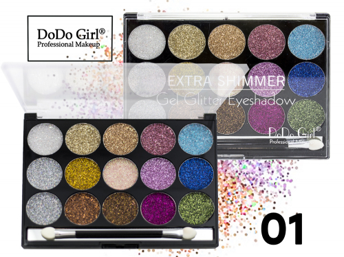 Тени для век DoDo Girl Professional Make Up 15 Color Palette Extra Shimmer Gel Glitter Eyeshadow (тон 01)
