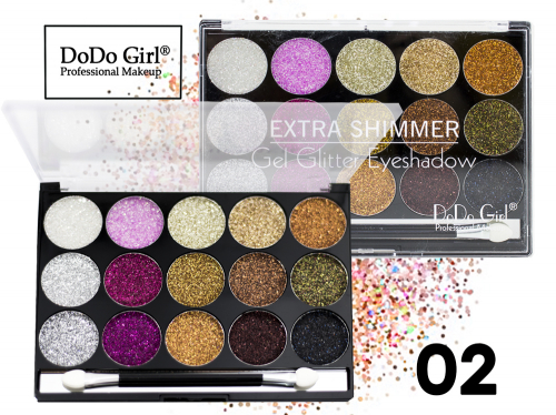 Тени для век DoDo Girl Professional Make Up 15 Color Palette Extra Shimmer Gel Glitter Eyeshadow (тон 02)
