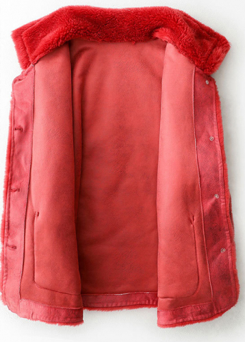 Пальто из овчины  красного цвета  Арт. 9816